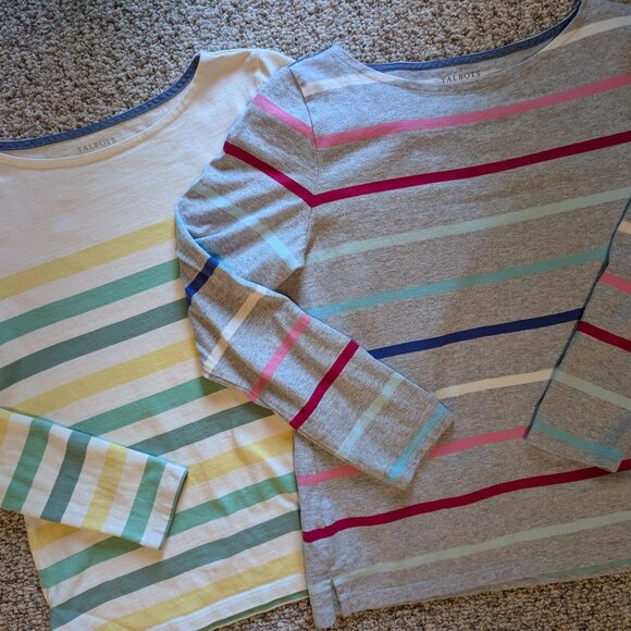 Lot of 2 Talbots Classic Striped Boat Neck Tops | 100% Cotton | Sz S & M - Picture 1 of 6